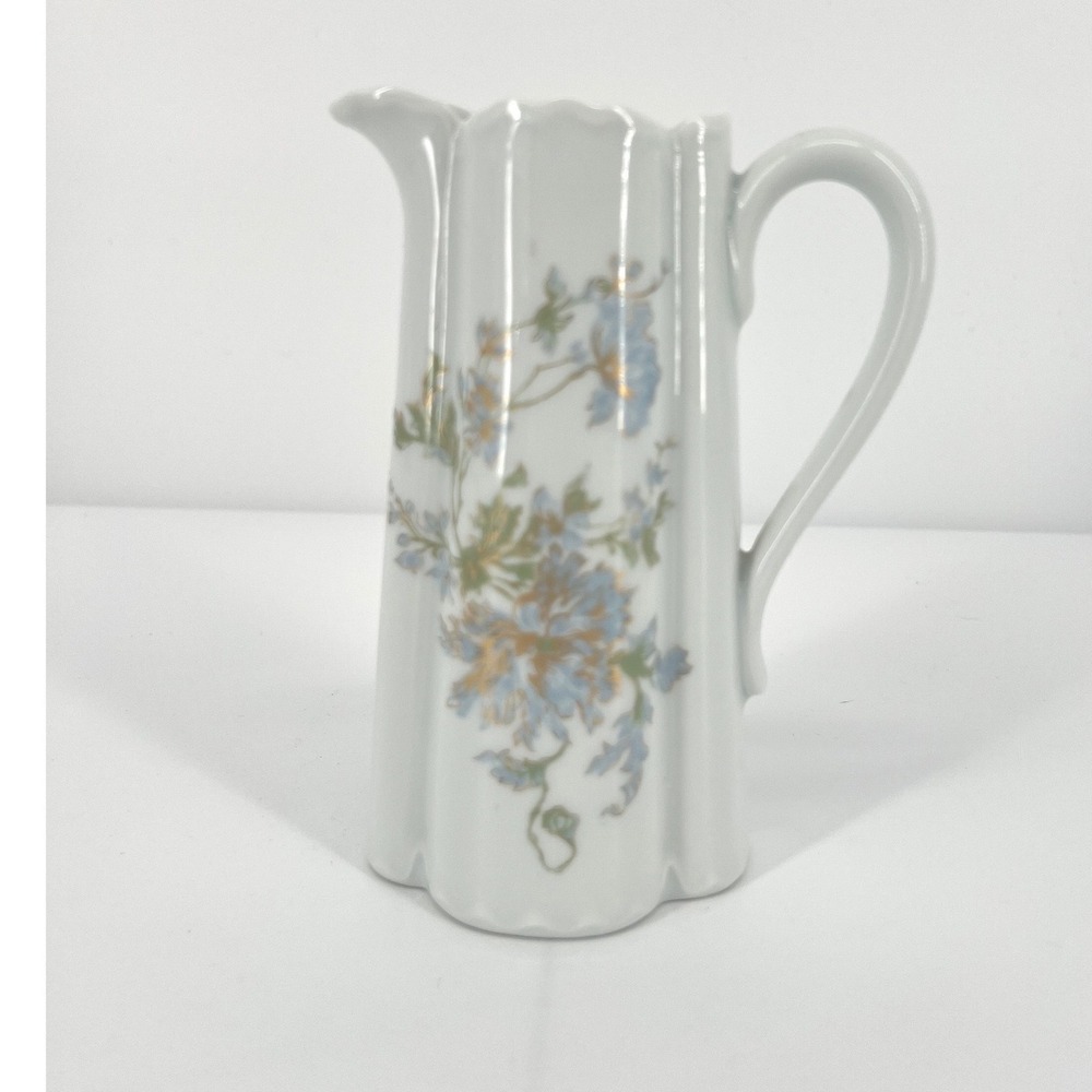 Haviland Limoges Margaux Pitcher Porcelain Floral Blue Gold France Creamer 5"